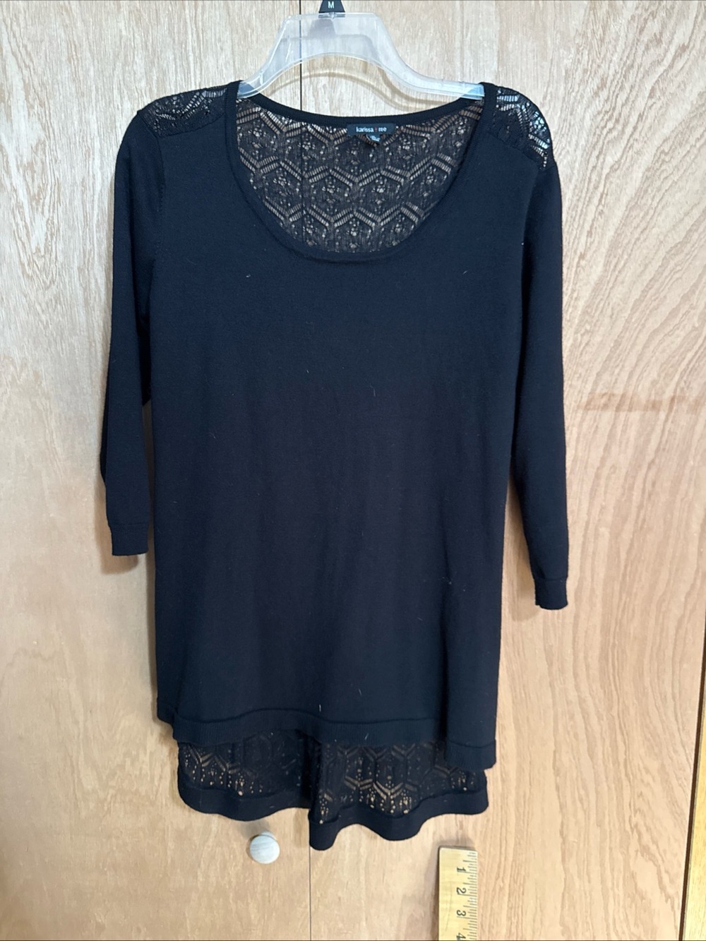Lace-Trim Black Scoop Neck Tunic - Women's